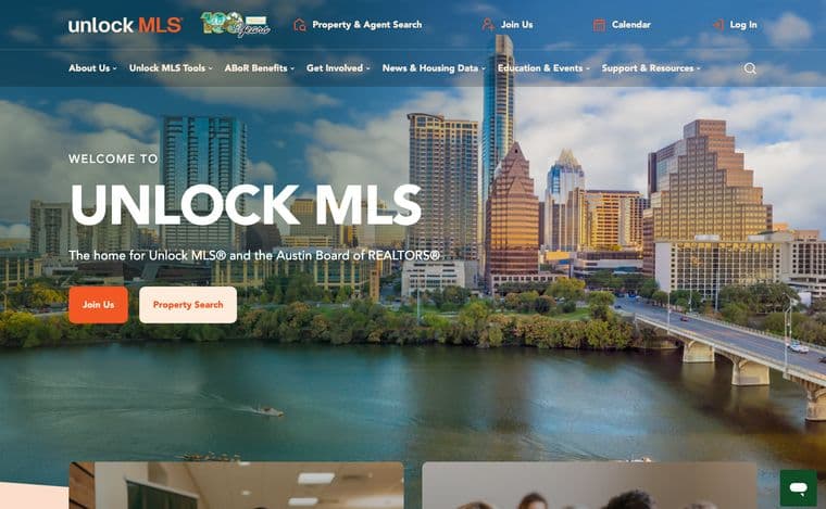 The Unlock MLS website homepage, built for the Austin Board of REALTORS®
